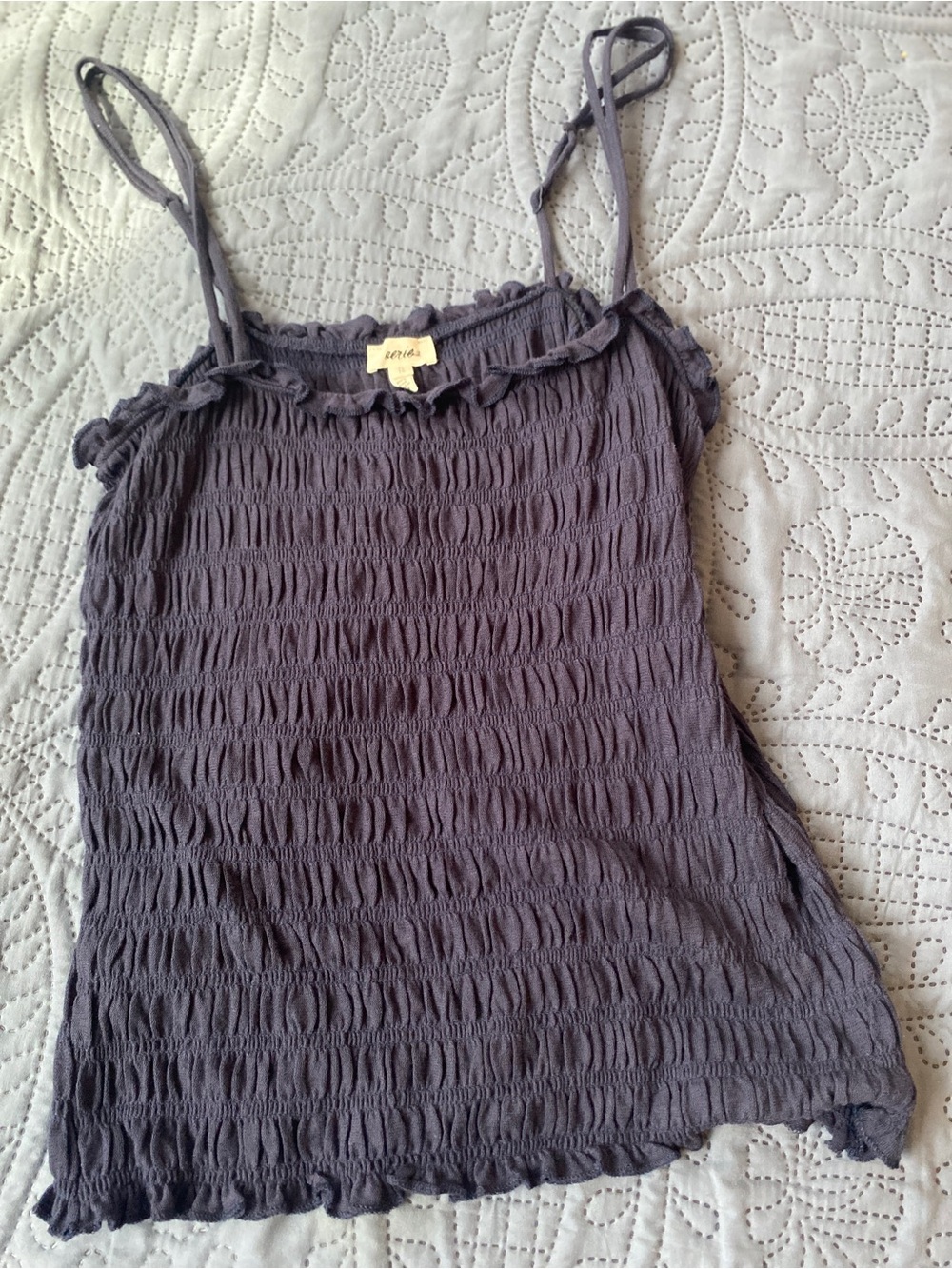aerie Charcoal Smocked Spaghetti Strap Tank
